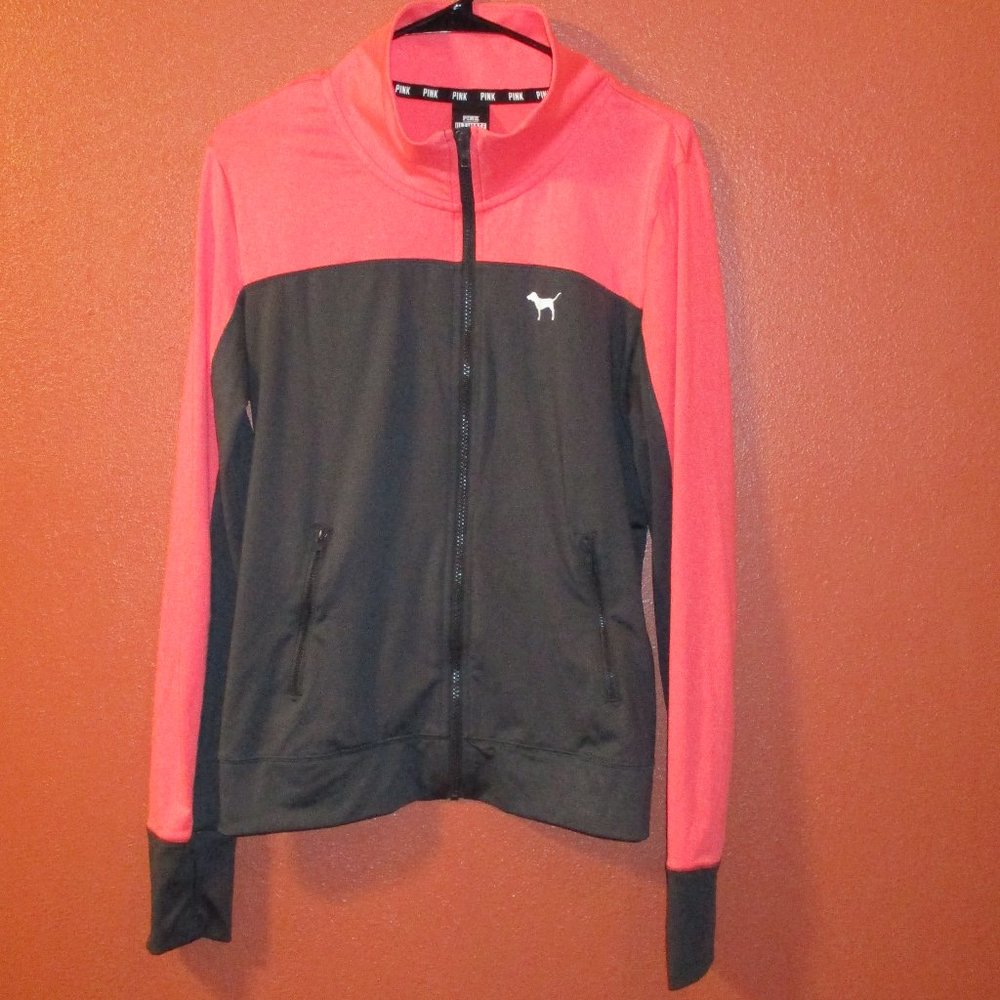 PINK Victoria's Secret Large Pink Gray Full Zip Up Athletic Jacket